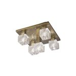 Accor Ceiling Flush 5 Light G9, 230mm Square, Antique Brass/Clear Glass