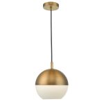 Andrea 1 Light E27 Aged Brass Single Adjustable Ceiling Pendant With Opal Glass Shade