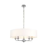 Banyan 5 Light Multi Arm Pendant, With 1.5m Chain, E14 Polished Chrome With 60cm x 15cm Faux Silk Shade, White
