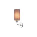 Banyan 1 Light Switched Wall Lamp, E14 Polished Chrome With 12cm Faux Silk Shade, Grey
