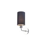Banyan 1 Light Switched Wall Lamp, E14 Polished Chrome With 12cm Faux Silk Shade, Black