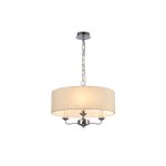 Banyan 3 Light Multi Arm Pendant, With 1.5m Chain, E14 Polished Chrome With 45cm x 15cm Faux Silk Shade, Ivory Pearl/White Laminate