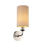 Banyan 1 Light Switched Wall Lamp, E14 Polished Chrome With 12cm Dual Faux Silk Shade, Nude Beige/Moonlight