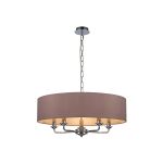 Banyan 5 Light Multi Arm Pendant, With 1.5m Chain, E14 Polished Chrome With 60cm x 15cm Dual Faux Silk Shade, Taupe/Halo Gold