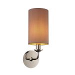 Banyan 1 Light Switched Wall Lamp, E14 Polished Chrome With 12cm Dual Faux Silk Shade, Taupe/Halo Gold