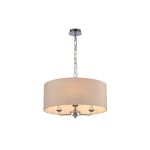 Banyan 3 Light Multi Arm Pendant, With 1.5m Chain, E14 Polished Chrome With 50cm x 20cm Dual Faux Silk Shade, Nude Beige/Moonlight