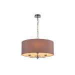 Banyan 3 Light Multi Arm Pendant, With 1.5m Chain, E14 Polished Chrome With 50cm x 20cm Dual Faux Silk Shade, Taupe/Halo Gold