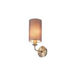 Banyan 1 Light Switched Wall Lamp, E14 Antique Brass With 12cm Faux Silk Shade, Grey