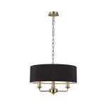 Banyan 3 Light Multi Arm Pendant, With 1.5m Chain, E14 Antique Brass With 45cm x 15cm Faux Silk Shade, Black