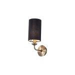 Banyan 1 Light Switched Wall Lamp, E14 Antique Brass With 12cm Faux Silk Shade, Black