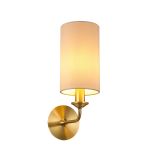 Banyan 1 Light Switched Wall Lamp, E14 Antique Brass With 12cm Dual Faux Silk Shade, Nude Beige/Moonlight