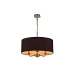 Banyan 3 Light Multi Arm Pendant, With 1.5m Chain, E14 Antique Brass With 50cm x 20cm Dual Faux Silk Shade, Black/Green Olive