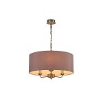 Banyan 3 Light Multi Arm Pendant, With 1.5m Chain, E14 Antique Brass With 50cm x 20cm Dual Faux Silk Shade, Taupe/Halo Gold