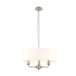 Banyan 3 Light Multi Arm Pendant, With 1.5m Chain, E14 Satin Nickel With 45cm x 15cm Faux Silk Shade, White