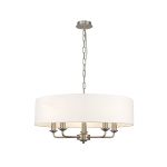 Banyan 5 Light Multi Arm Pendant, With 1.5m Chain, E14 Satin Nickel With 60cm x 15cm Faux Silk Shade, White