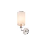 Banyan 1 Light Switched Wall Lamp, E14 Satin Nickel With 12cm Faux Silk Shade, White