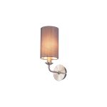 Banyan 1 Light Switched Wall Lamp, E14 Satin Nickel With 12cm Faux Silk Shade, Grey