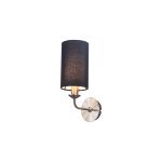 Banyan 1 Light Switched Wall Lamp, E14 Satin Nickel With 12cm Faux Silk Shade, Black
