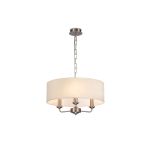 Banyan 3 Light Multi Arm Pendant, With 1.5m Chain, E14 Satin Nickel With 45cm x 15cm Faux Silk Shade, Ivory Pearl/White Laminate
