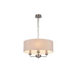 Banyan 3 Light Multi Arm Pendant, With 1.5m Chain, E14 Satin Nickel With 45cm x 15cm Dual Faux Silk Shade, Nude Beige/Moonlight