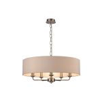 Banyan 5 Light Multi Arm Pendant, With 1.5m Chain, E14 Satin Nickel With 60cm x 15cm Dual Faux Silk Shade, Nude Beige/Moonlight