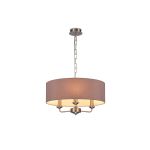 Banyan 3 Light Multi Arm Pendant, With 1.5m Chain, E14 Satin Nickel With 45cm x 15cm Dual Faux Silk Shade, Taupe/Halo Gold