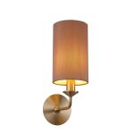 Banyan 1 Light Switched Wall Lamp, E14 Satin Nickel With 12cm Dual Faux Silk Shade, Taupe/Halo Gold