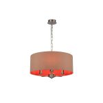 Banyan 3 Light Multi Arm Pendant, With 1.5m Chain, E14 Satin Nickel With 50cm x 22cm Dual Faux Silk Shade, Antique Gold/Ruby