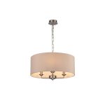 Banyan 3 Light Multi Arm Pendant, With 1.5m Chain, E14 Satin Nickel With 50cm x 22cm Dual Faux Silk Shade, Nude Beige/Moonlight