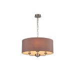 Banyan 3 Light Multi Arm Pendant, With 1.5m Chain, E14 Satin Nickel With 50cm x 22cm Dual Faux Silk Shade, Taupe/Halo Gold