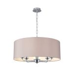 Banyan 5 Light Multi Arm Pendant, With 1.5m Chain, E14 Polished Chrome With 60cm x 22cm Faux Silk Shade, Grey/White Laminate