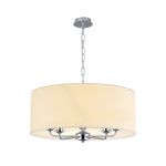Banyan 5 Light Multi Arm Pendant, With 1.5m Chain, E14 Polished Chrome With 60cm x 22cm Faux Silk Shade, Ivory Pearl/White Laminate