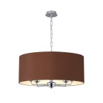 Banyan 5 Light Multi Arm Pendant, With 1.5m Chain, E14 Polished Chrome With 60cm x 22cm Dual Faux Silk Shade, Raw Cocoa/Grecian Bronze