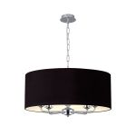 Banyan 5 Light Multi Arm Pendant, With 1.5m Chain, E14 Polished Chrome With 60cm x 22cm Dual Faux Silk Shade, Black/Green Olive