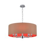 Banyan 5 Light Multi Arm Pendant, With 1.5m Chain, E14 Polished Chrome With 60cm x 22cm Dual Faux Silk Shade, Antique Gold/Ruby