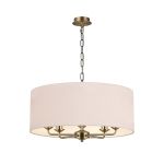 Banyan 5 Light Multi Arm Pendant, With 1.5m Chain, E14 Antique Brass With 60cm x 22cm Dual Faux Silk Shade, Nude Beige/Moonlight