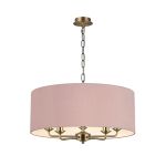 Banyan 5 Light Multi Arm Pendant, With 1.5m Chain, E14 Antique Brass With 60cm x 22cm Dual Faux Silk Shade, Taupe/Halo Gold