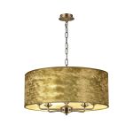Banyan 5 Light Multi Arm Pendant, With 1.5m Chain, E14 Antique Brass With 60cm x 22cm Gold Leaf With White Lining Shade