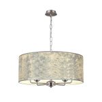 Banyan 5 Light Multi Arm Pendant, With 1.5m Chain, E14 Satin Nickel With 60cm x 22cm Silver Leaf With White Lining Shade