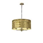 Banyan 3 Light Multi Arm Pendant, 1.5m Chain, E14 Antique Brass With 50cm x 20cm Gold Leaf With White Lining Shade