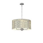 Banyan 3 Light Multi Arm Pendant, 1.5m Chain, E14 Satin Nickel With 50cm x 20cm Silver Leaf With White Lining Shade