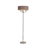 Banyan 3 Light Switched Floor Lamp With 45cm x 15cm Faux Silk Shade, Polished Nickel/Grey