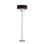 Banyan 3 Light Switched Floor Lamp With 45cm x 15cm Faux Silk Shade, Polished Nickel/Black