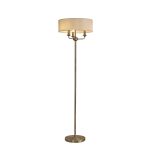 Banyan 3 Light Switched Floor Lamp With 45cm x 15cm Faux Silk Shade, Antique Brass/White