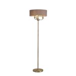Banyan 3 Light Switched Floor Lamp With 45cm x 15cm Faux Silk Shade, Antique Brass/Grey