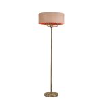 Banyan 3 Light Switched Floor Lamp With 50cm x 20cm Dual Faux Silk Shade, Antique Gold/Ruby Antique Brass