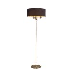 Banyan 3 Light Switched Floor Lamp With 50cm x 20cm Faux Silk Shade, Black/White Laminate Antique Brass