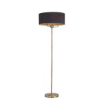 Banyan 3 Light Switched Floor Lamp With 50cm x 20cm Dual Faux Silk Shade, Black/Green Olive Antique Brass