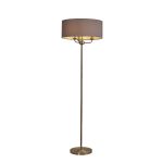 Banyan 3 Light Switched Floor Lamp With 50cm x 20cm Faux Silk Shade, Grey/White Laminate Antique Brass