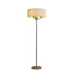 Banyan 3 Light Switched Floor Lamp With 50cm x 20cm Faux Silk Shade, Ivory Pearl/White Laminate Antique Brass